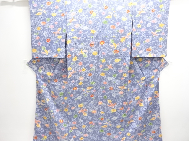 JAPANESE KIMONO / KOMON / CHIRIMEN / FLOWER & BIRD 